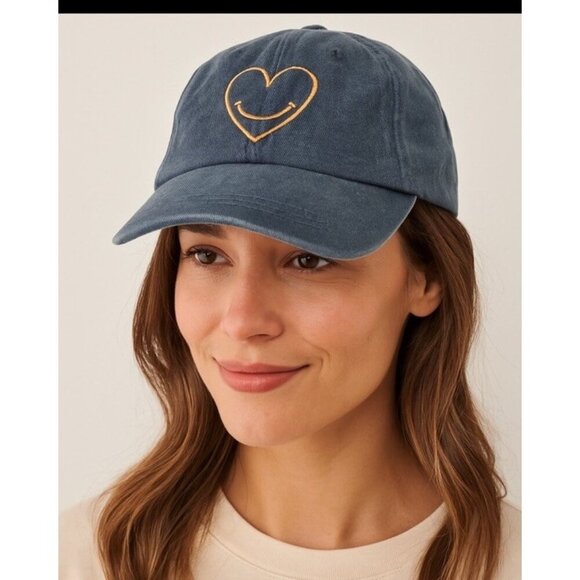 Cinq à Sept Denim Hat Women's Heart Smiley Face Cap Blue Dad Hat OS NWOT Comfy - Picture 1 of 8